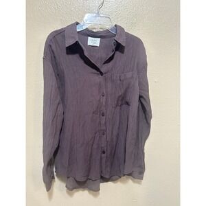 Olive and Oak Womens XS Brown Button Down Long Sleeve Textured‎ Shirt
